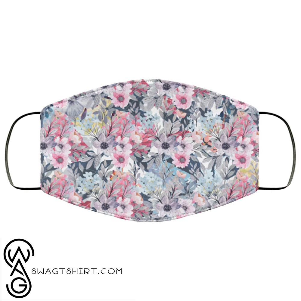 Purple flowers full over printed face mask