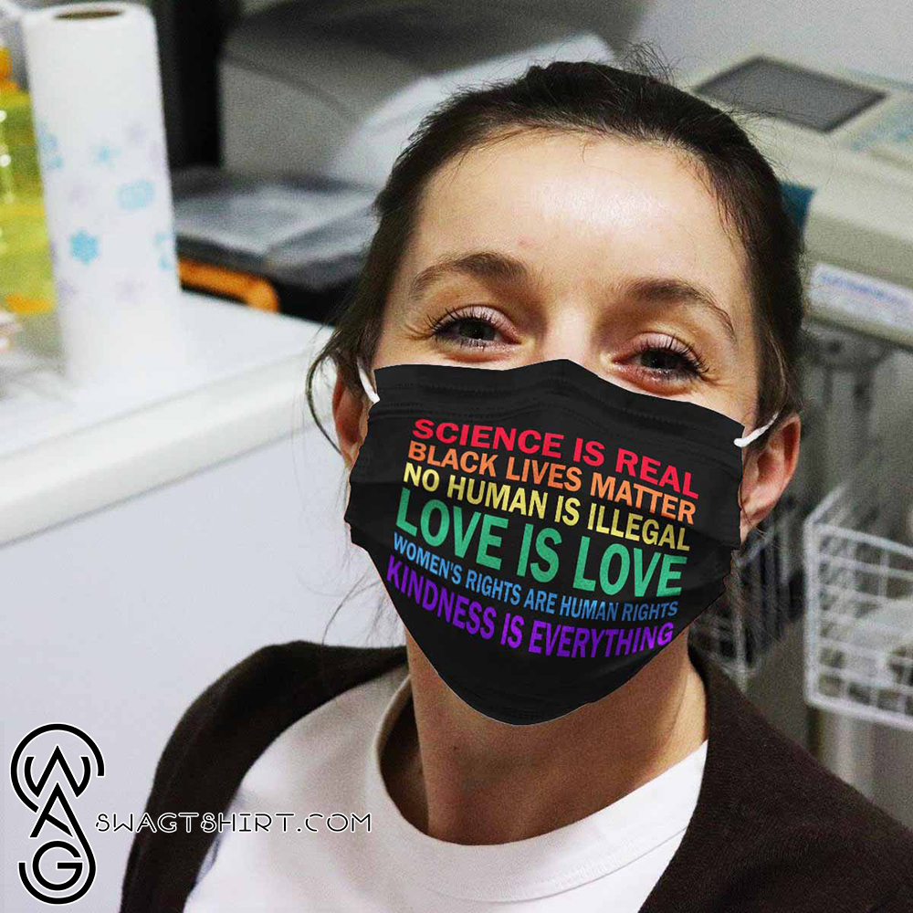Science is real face no human is illegal anti pollution face mask