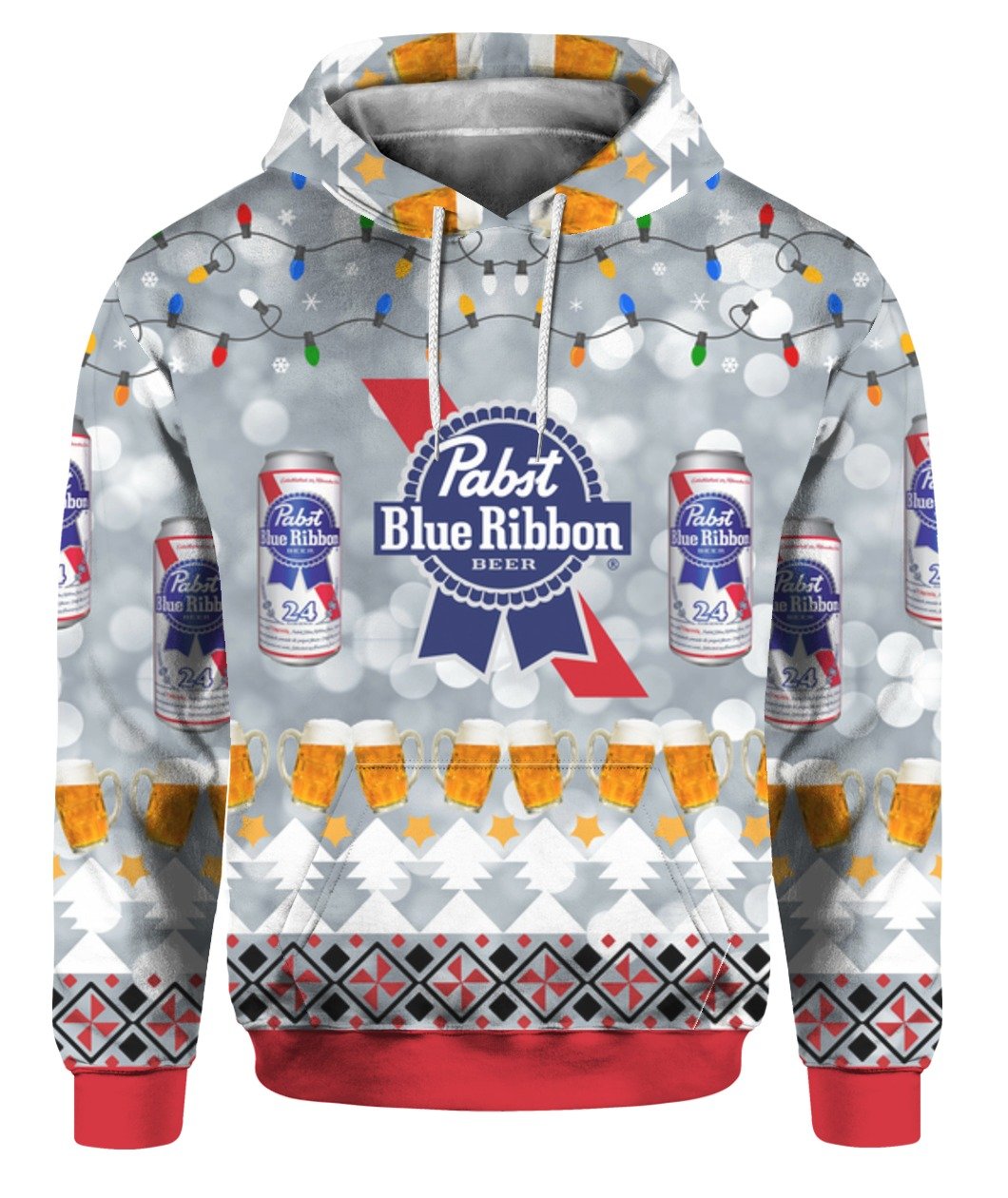 christmas pabst blue ribbon all over printed hoodie