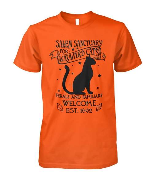 halloween salem sanctuary for wayward cats ferals and familiars welcome est 1692 shirt 1