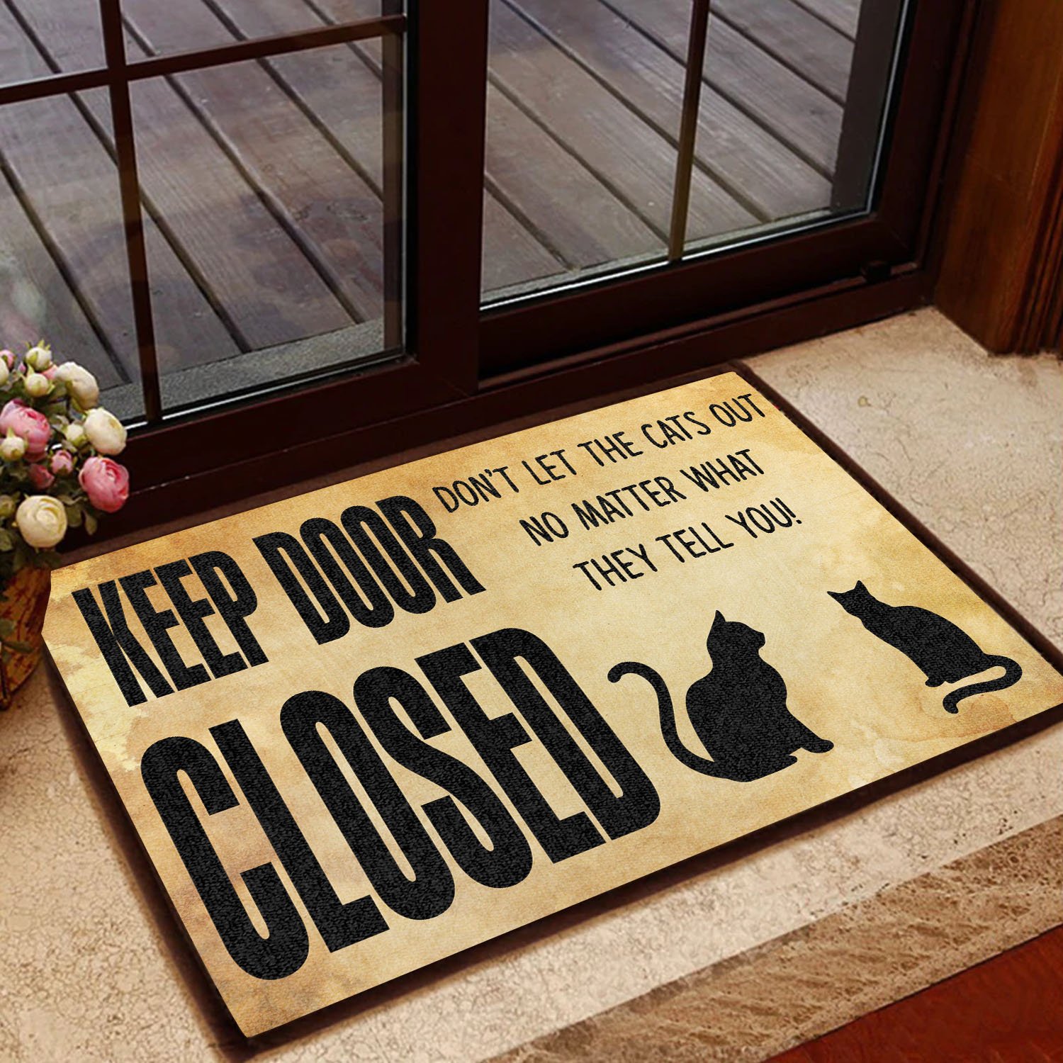 keep door closed don't let the cats out doormat 1
