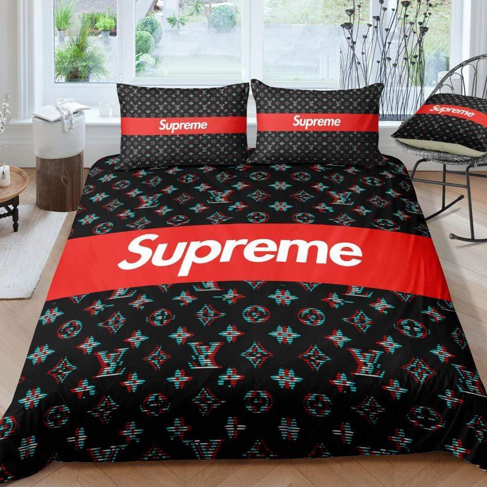 [Best selling products] louis vuitton and supreme monogram bedding set