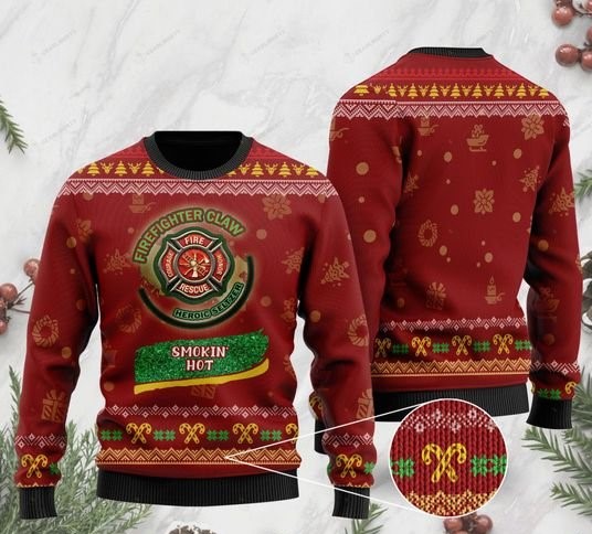 christmas firefighter claw heroic seltzer smokin hot ugly sweater 2