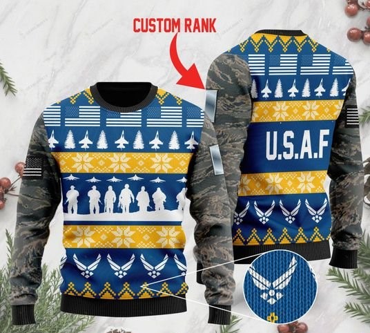 custom rank the united states air force full printing ugly sweater 2