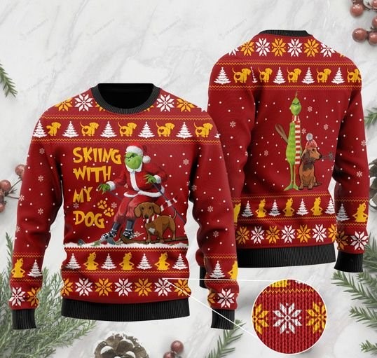 grinch and dachshund skiing with my dog christmas ugly sweater 2 - Copy (2)