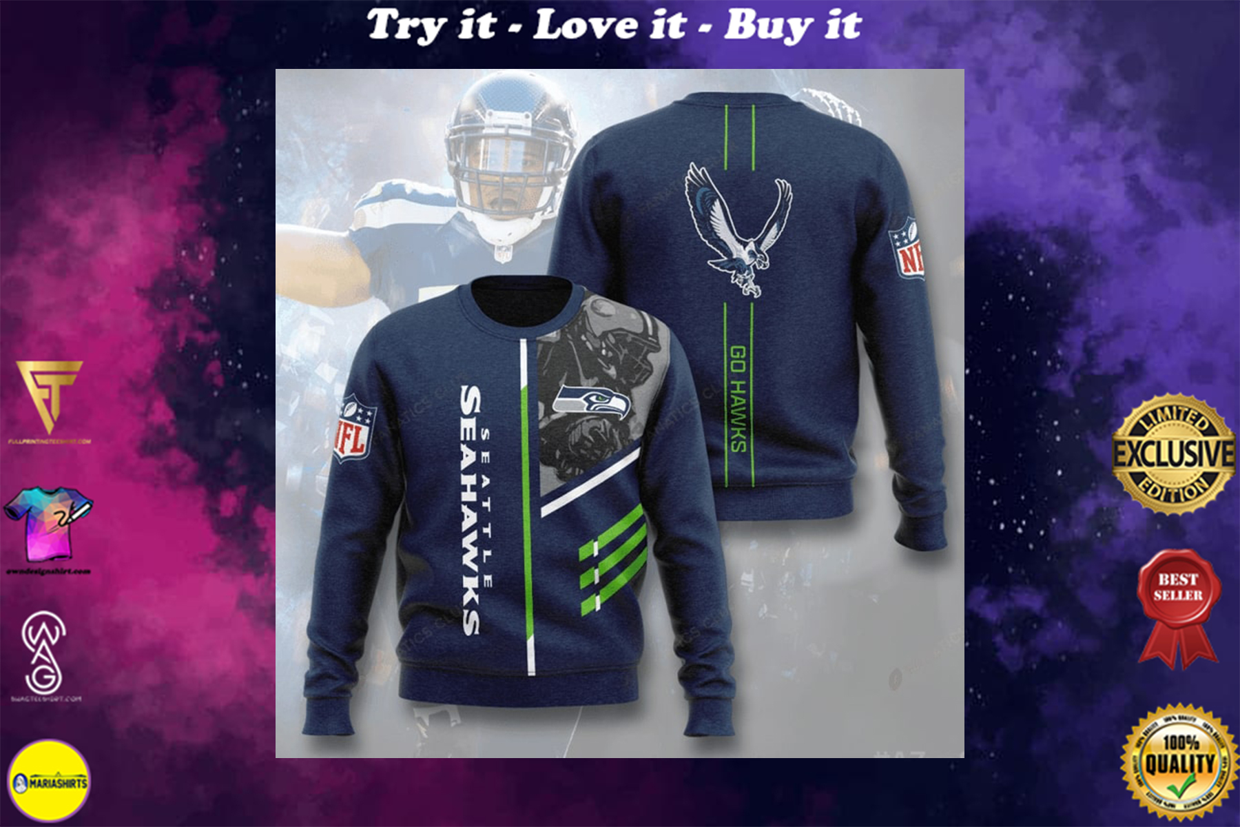 national football league seattle seahawks go hawks full printing ugly sweater