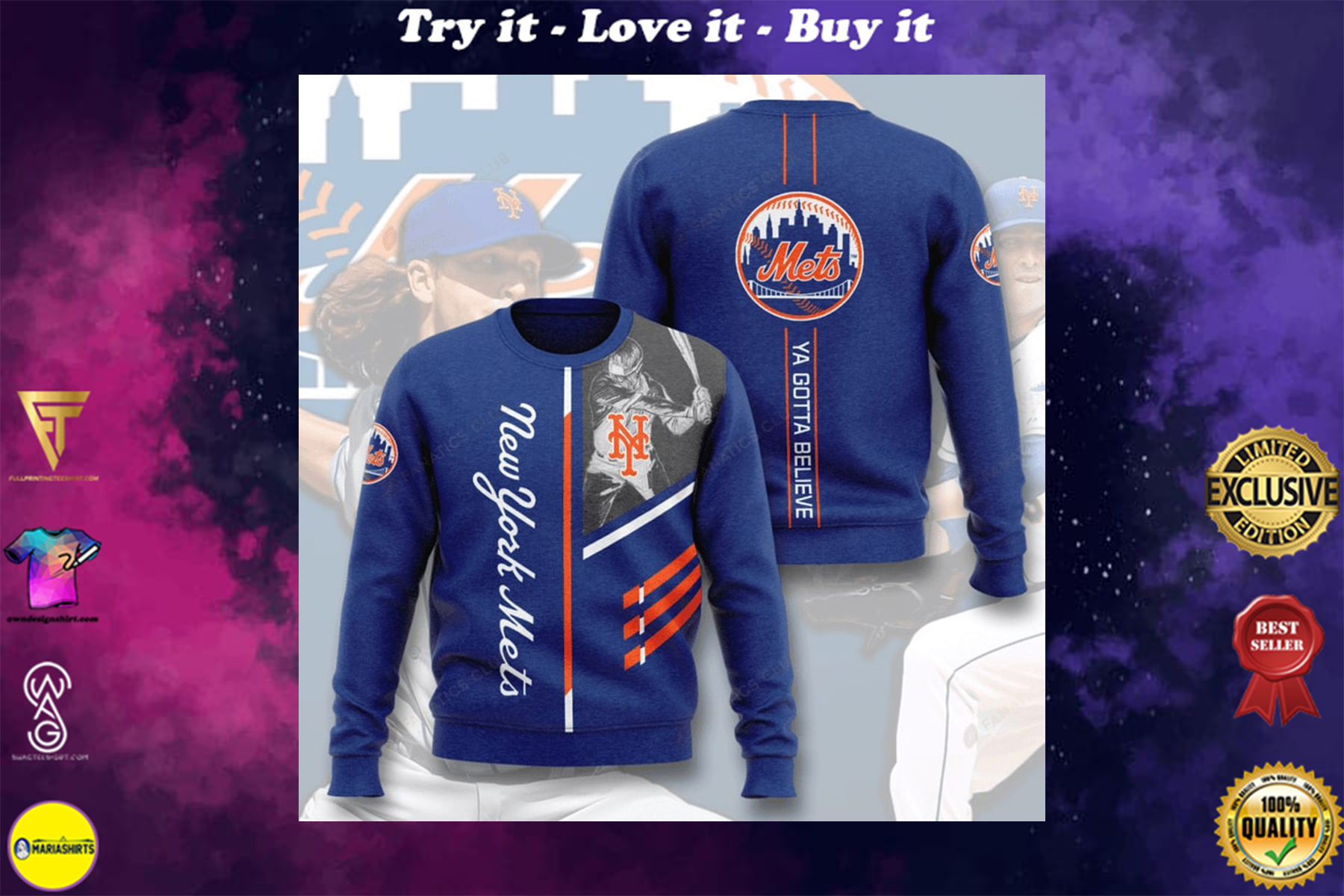 new york mets ya gotta believe full printing ugly sweater