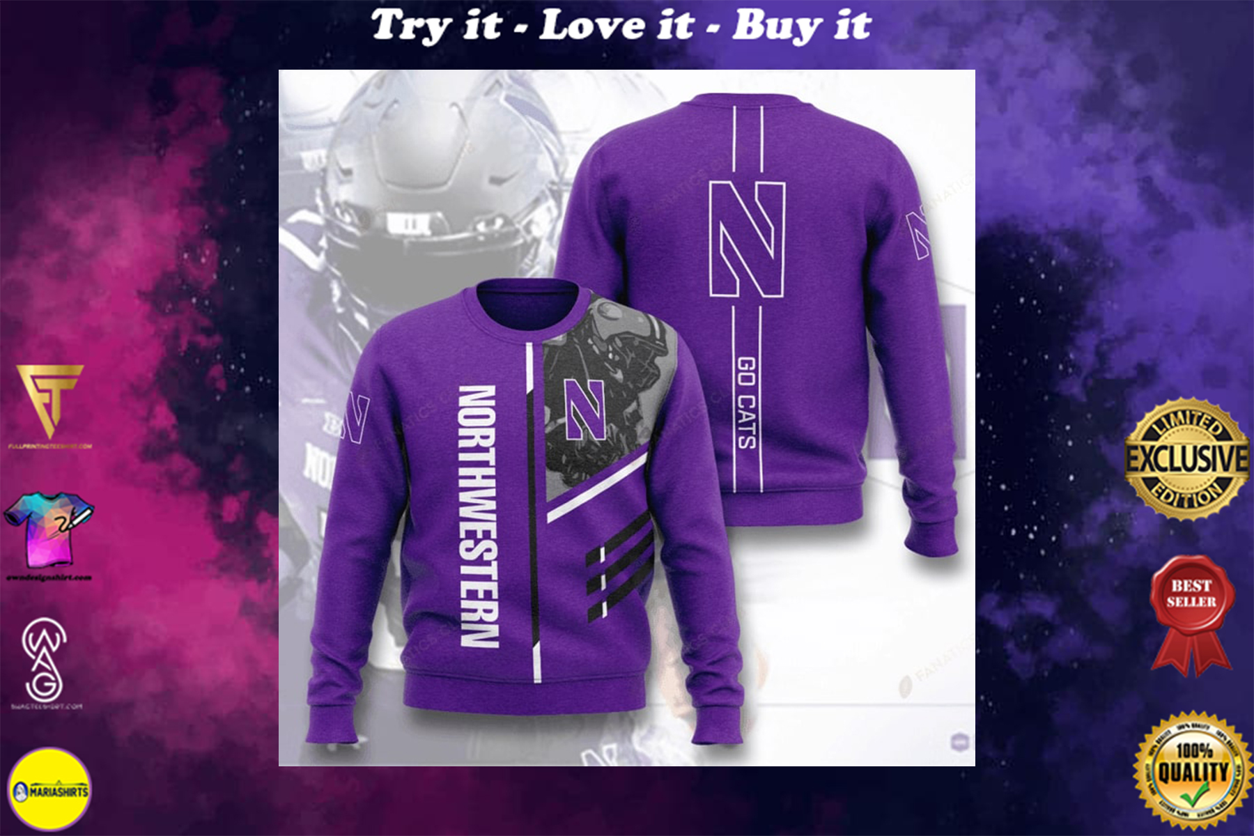 northwestern wildcats football go cats full printing ugly sweater