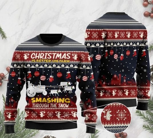 santa claus with reindeer cow christmas is better on farm smashing through the snow for farmer ugly sweater