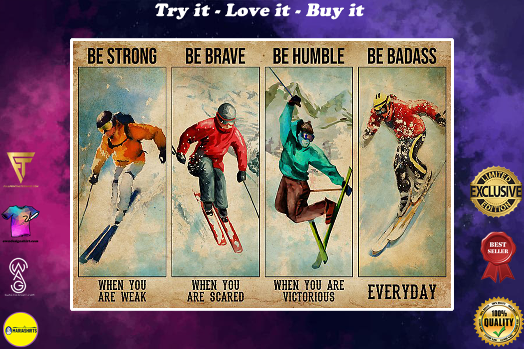 skiing be strong when you are weak be brave when you are scared poster