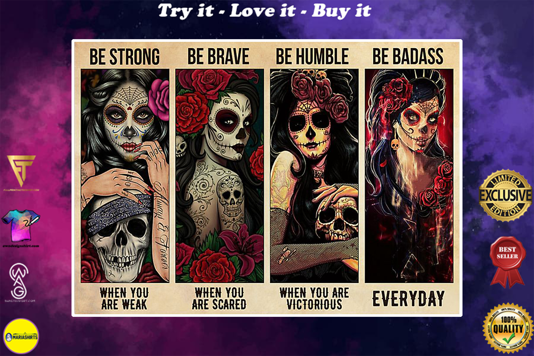 sugar skull be strong when you are weak be brave when you are scared poster