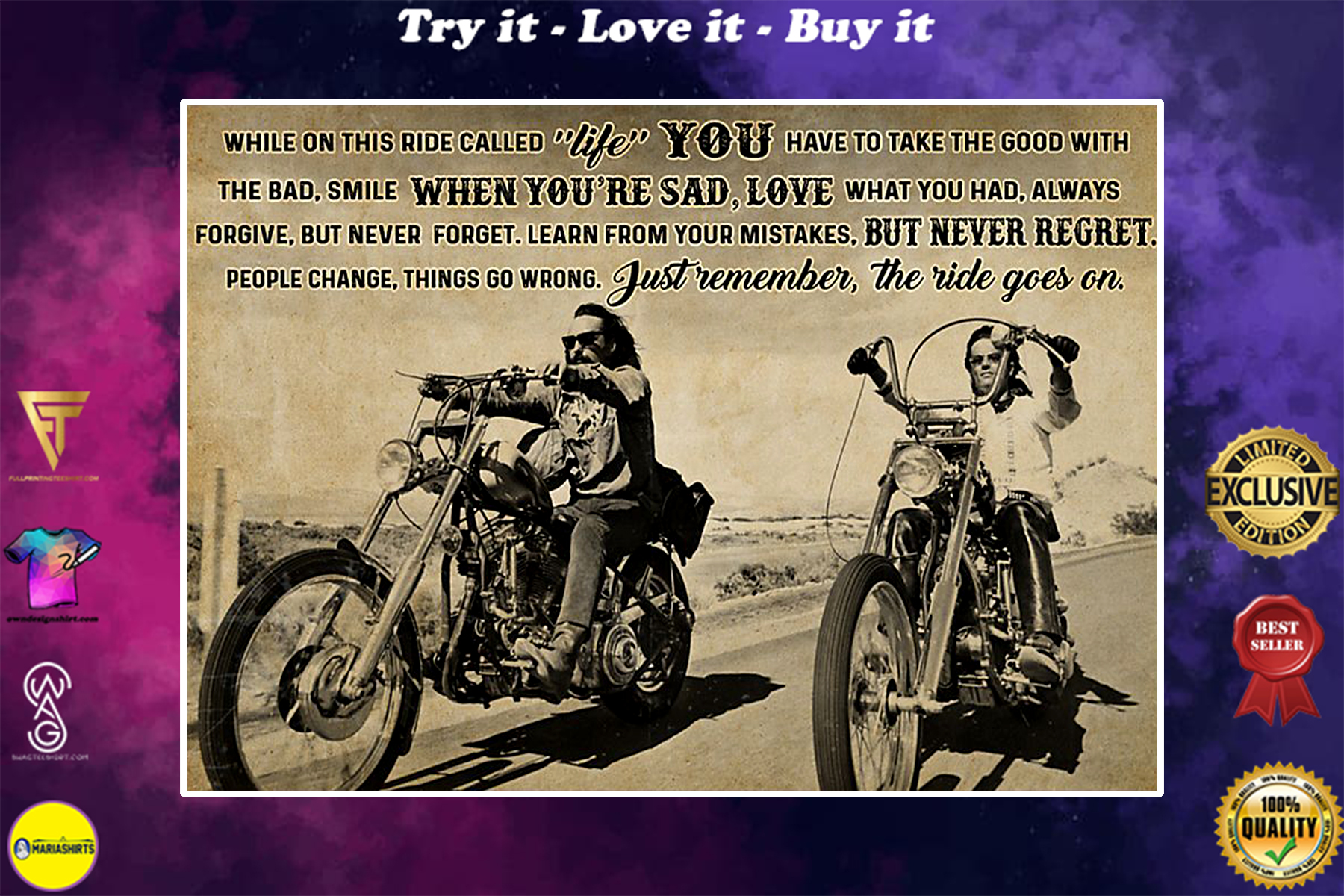 vintage biker while on this ride called life just remember the ride goes on poster