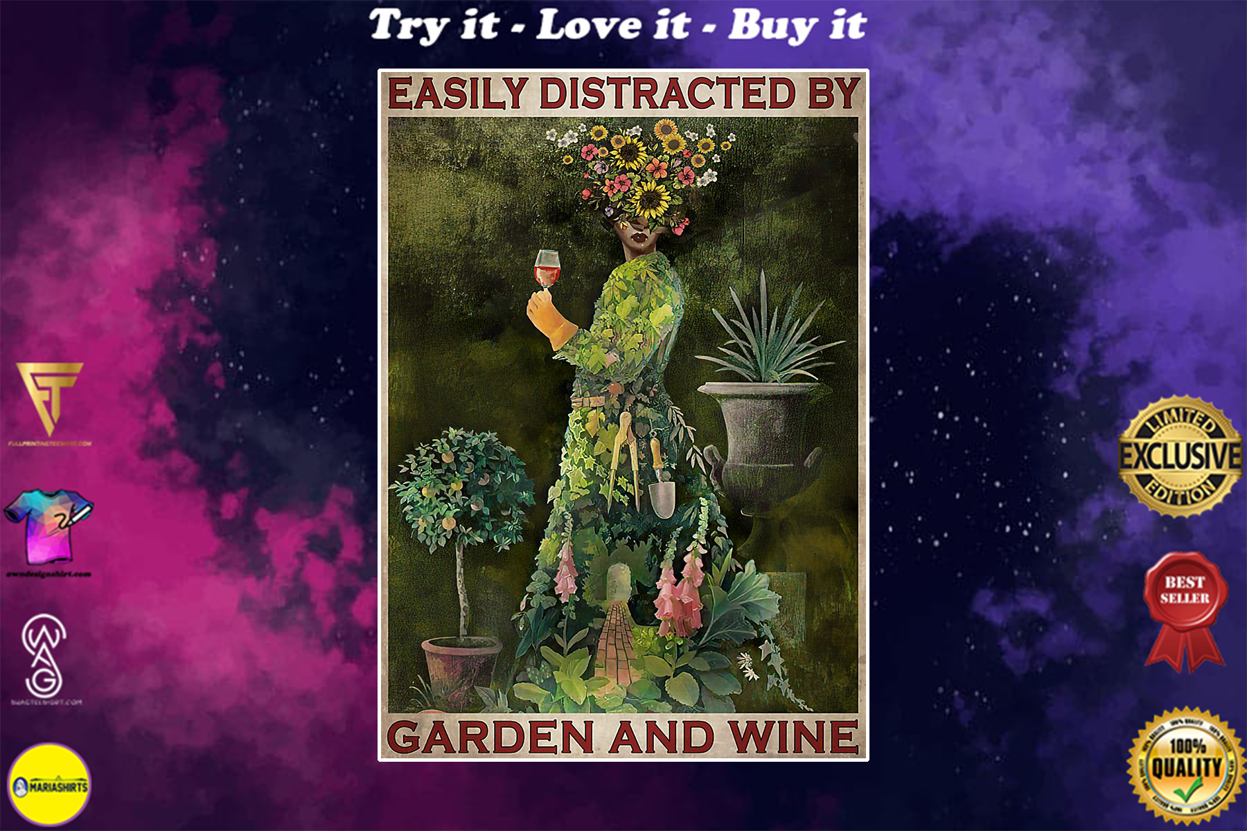 vintage easily distracted by garden and wine poster