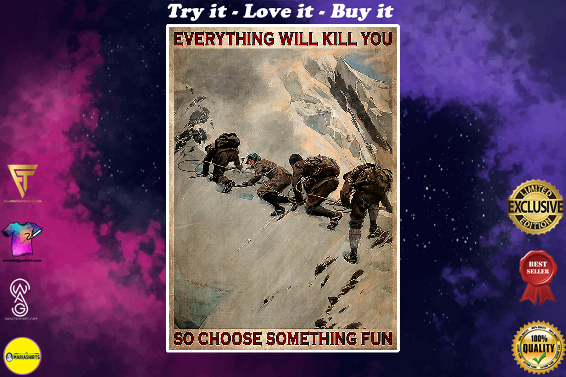 vintage everything will kill you so choose something fun mountaineers poster