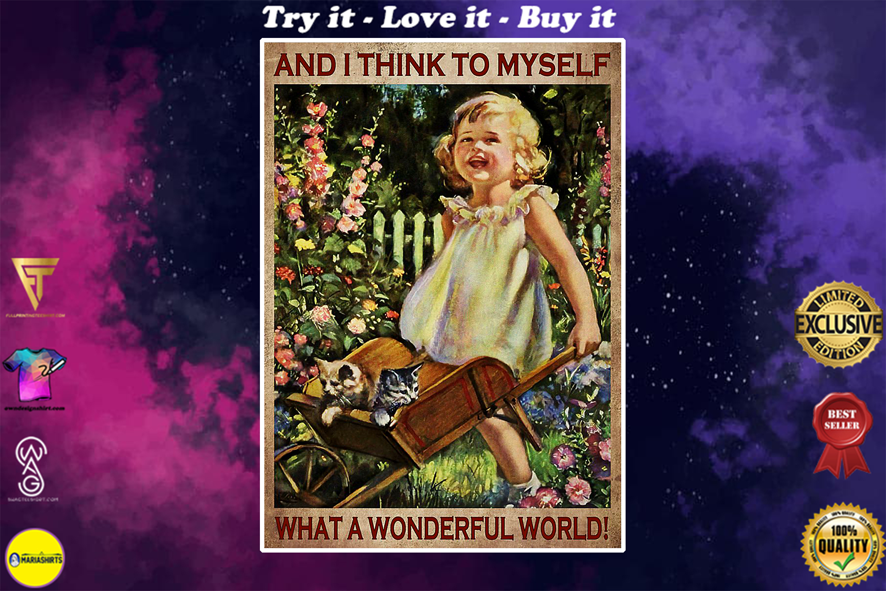 vintage garden girl and i think to myself what a wonderful world poster
