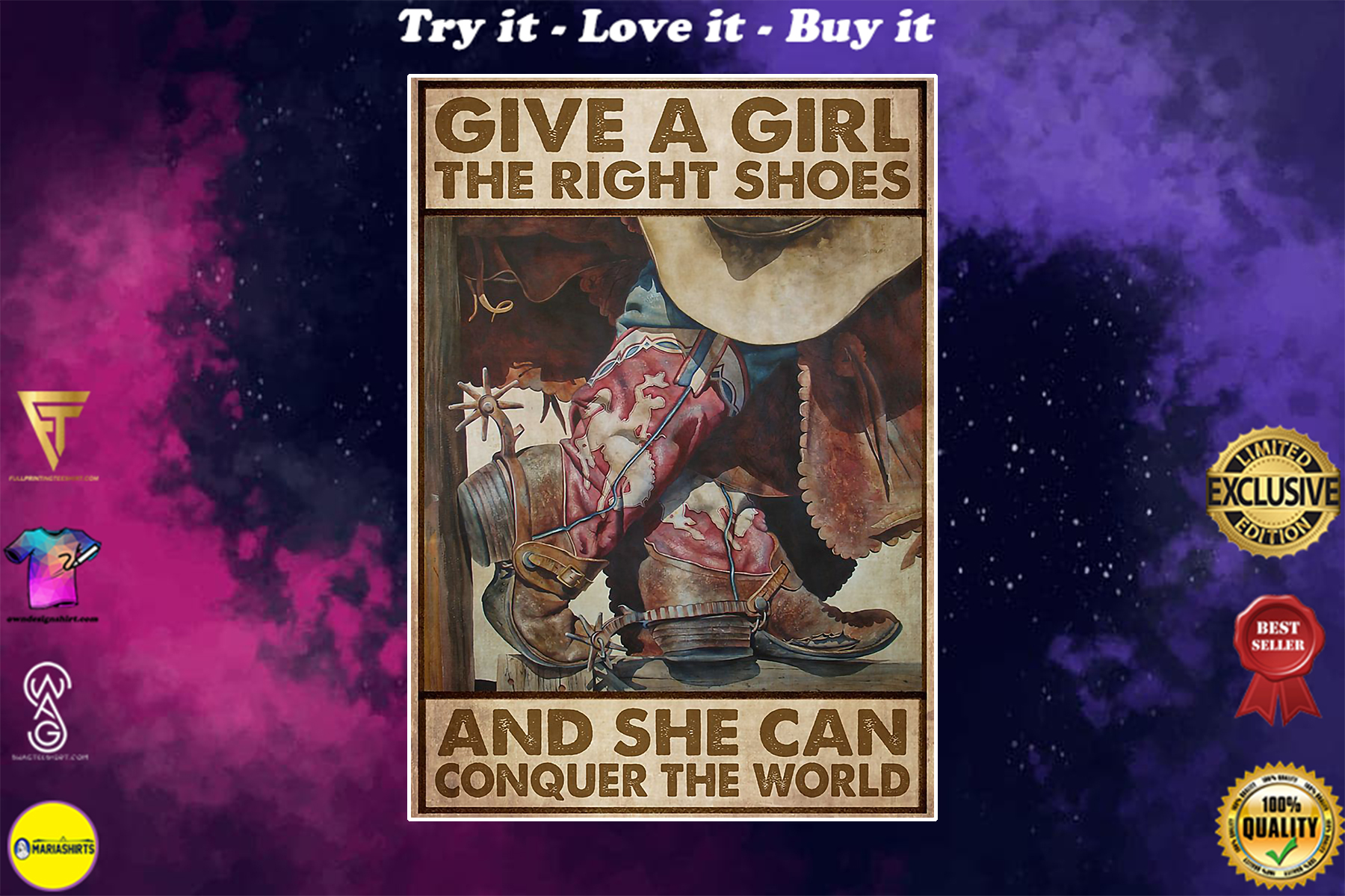 vintage give a girl the right shoes and she can conquer the world poster