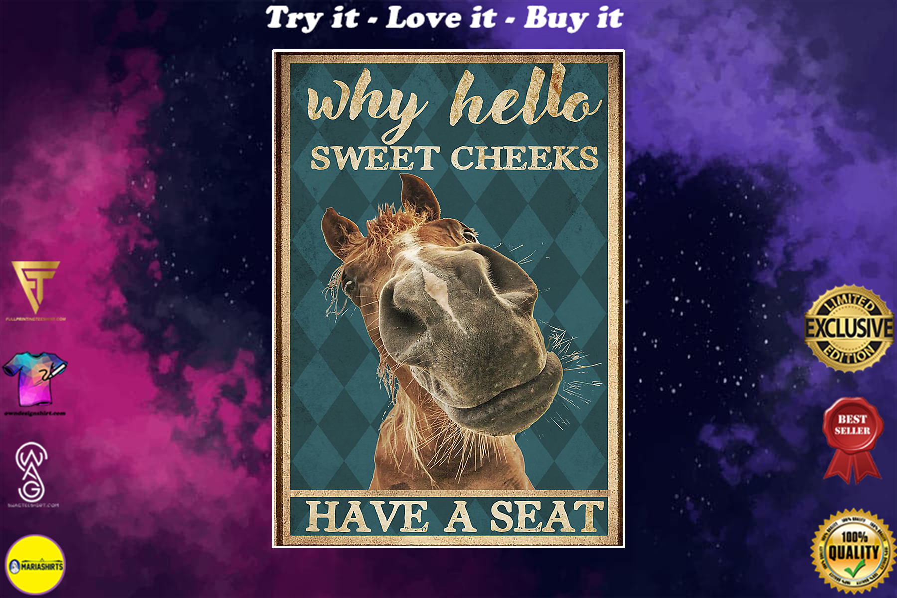 vintage horse why hello sweet cheeks poster