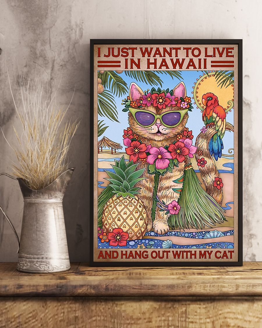 vintage i just want to live in hawaii and hang out with my cat poster poster 3