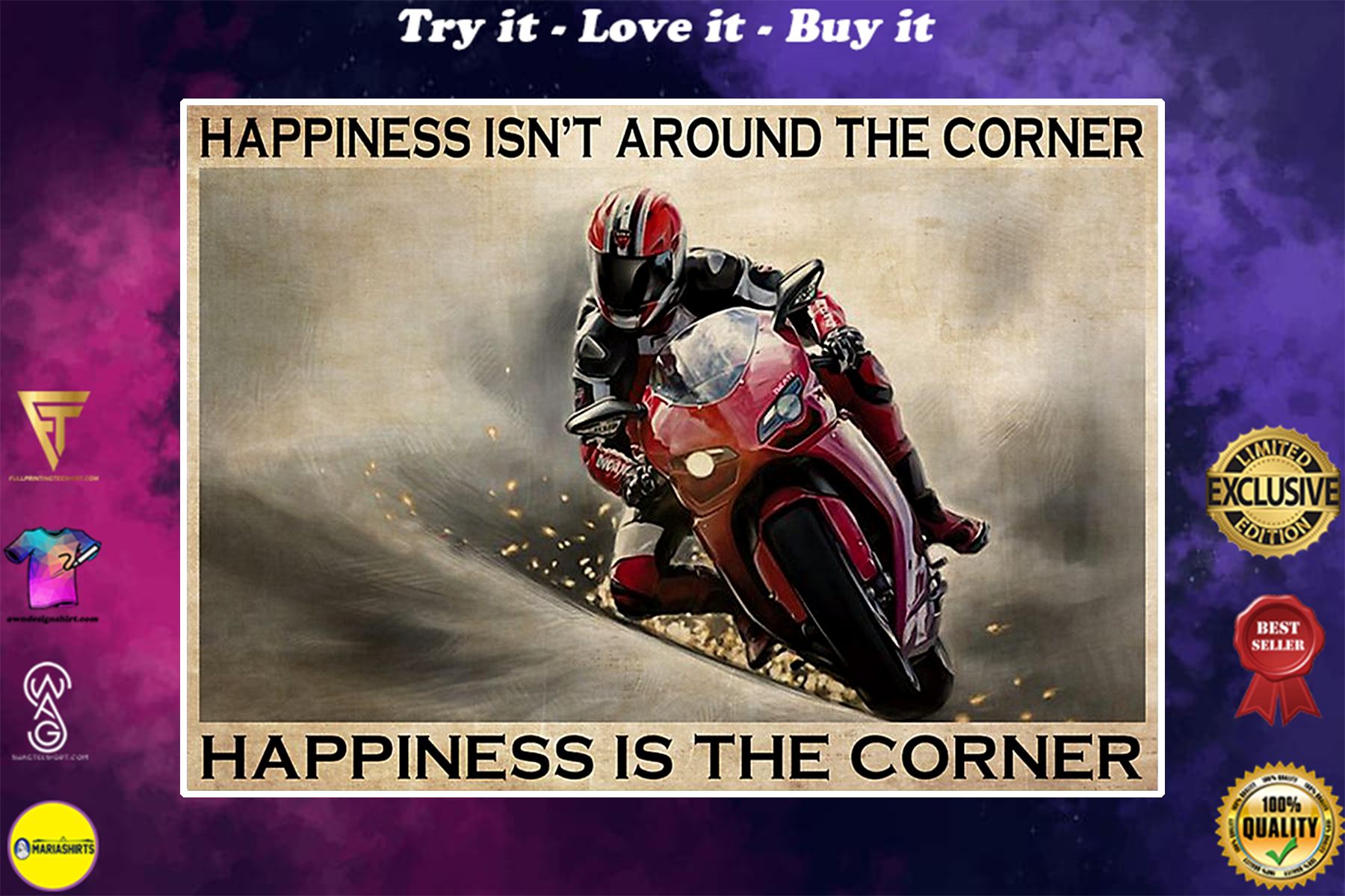 vintage motor racing happiness isnt around the corner happiness is the corner poster