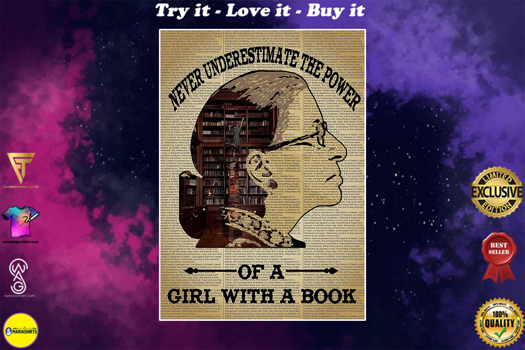 vintage never underestimate the power of a girl with a book poster