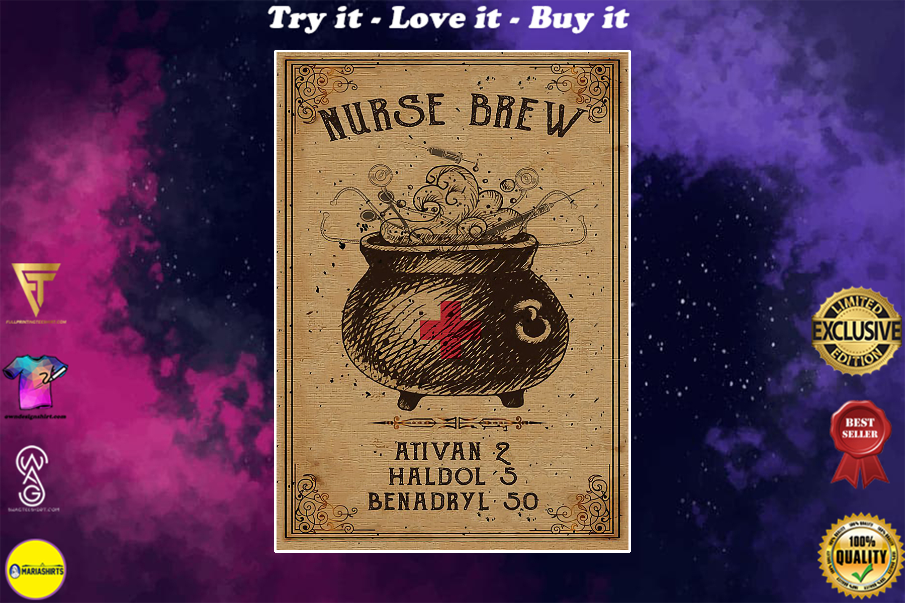 vintage nurse brew ativan 2 haldol 5 benadryl 50 halloween poster