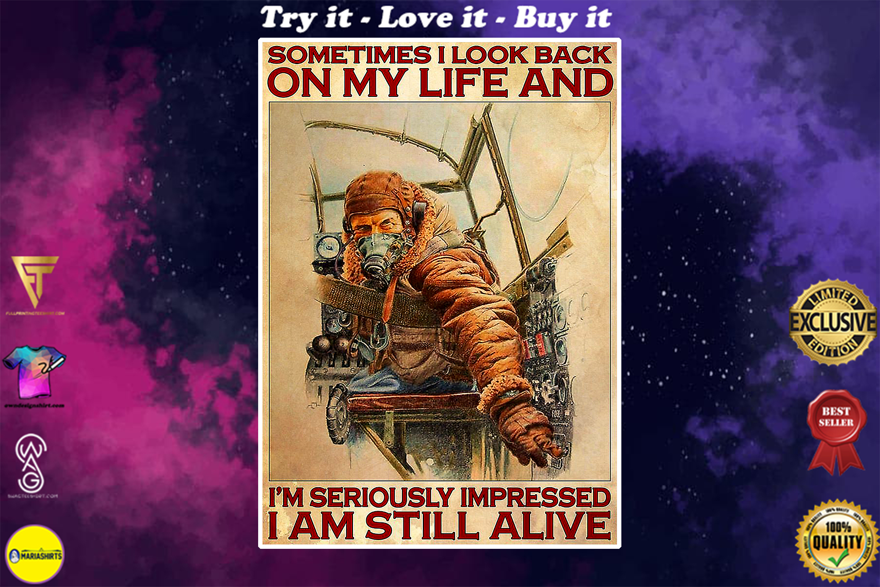 vintage pilot sometimes i look back on my life and im seriously impressed i am still alive poster