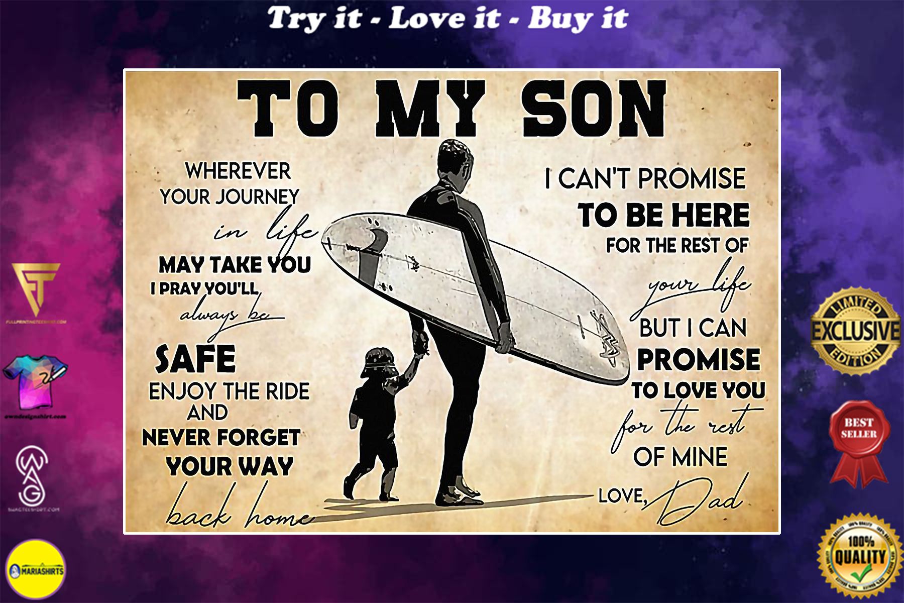 vintage surfing to my son never forget your way back home poster
