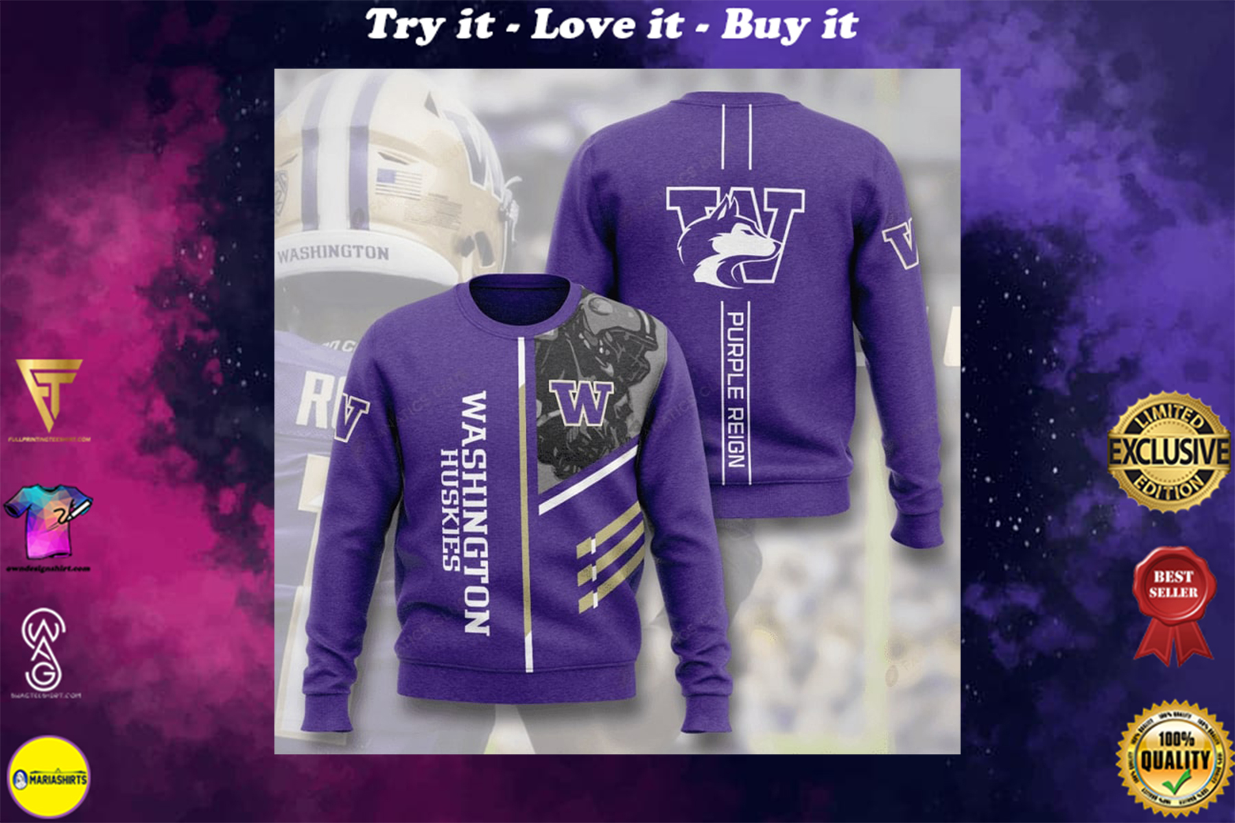 washington huskies football purple reign full printing ugly sweater
