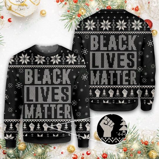 black lives matter all over printed ugly christmas sweater 1