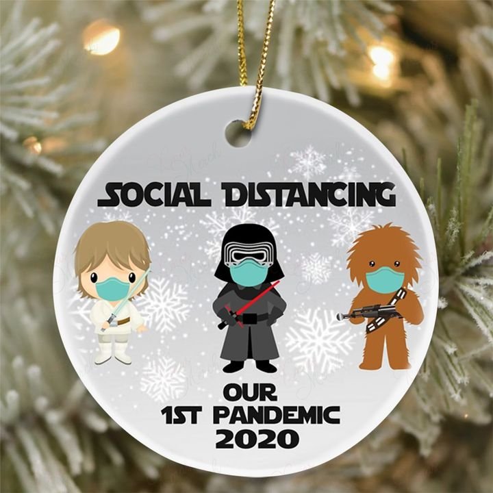 darth vader and chewbacca social distancing our 1st pandemic 2020 ornament 2