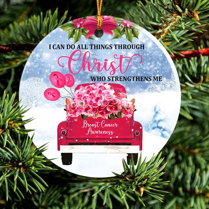 i can do all things through Christ who strengthens me breast cancer awareness ornament 2