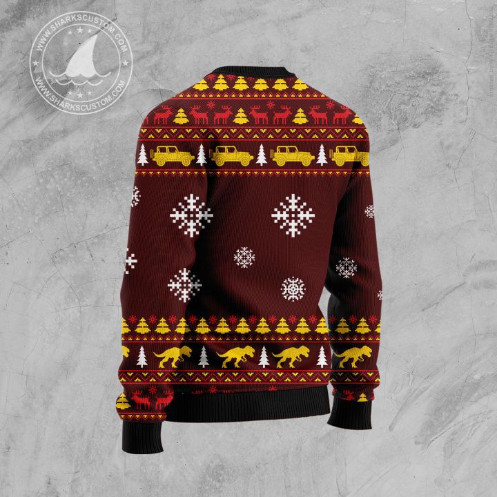 santa and dinosaur all over printed ugly christmas sweater 4