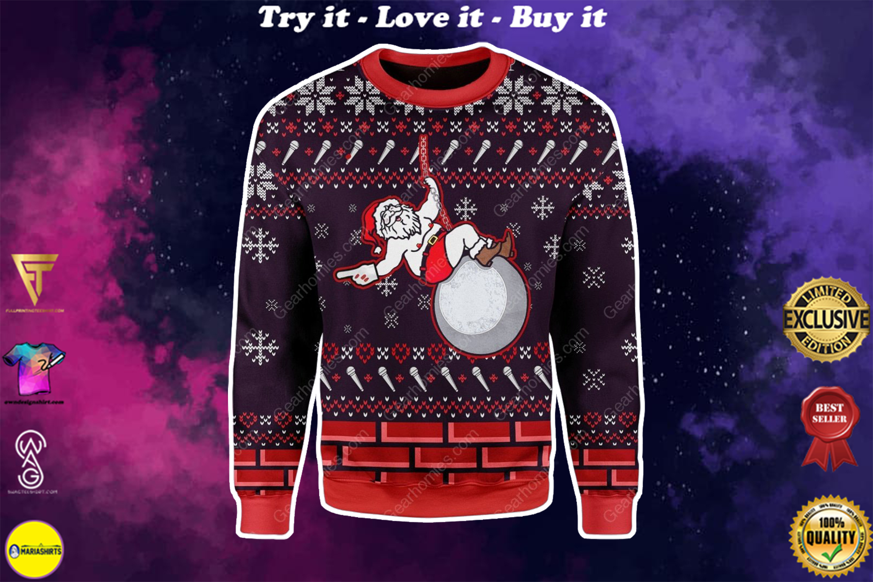 santa claus miley cyrus all over printed ugly christmas sweater