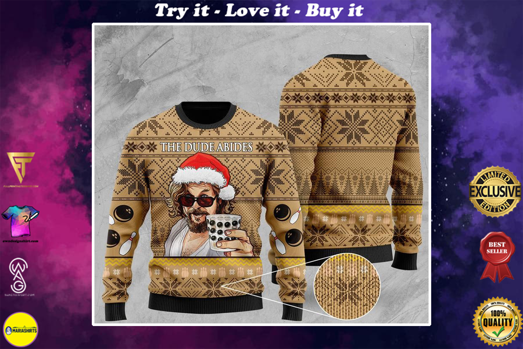 the dude abides the big lebowski ugly christmas sweater