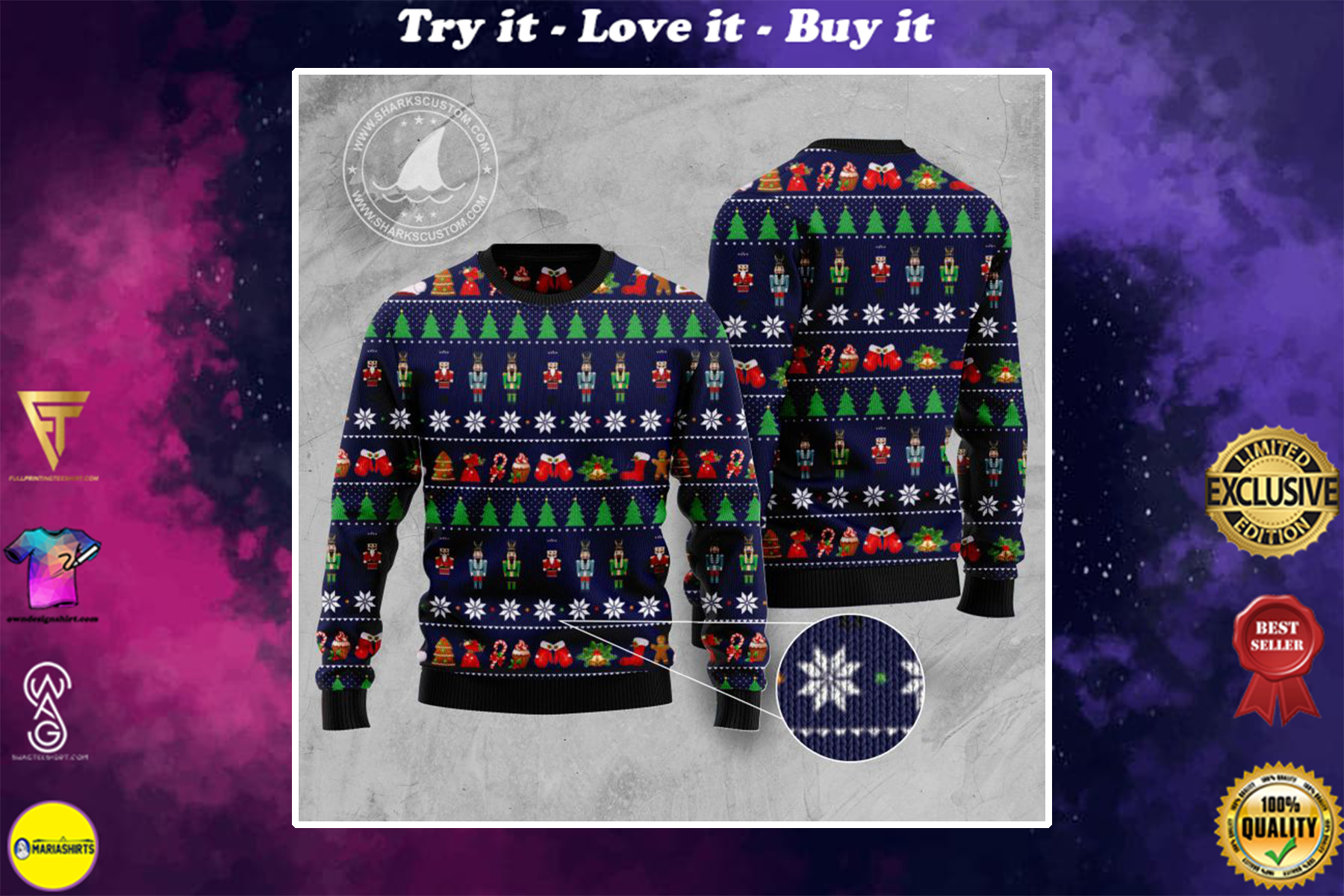 the nutcracker all over printed ugly christmas sweater
