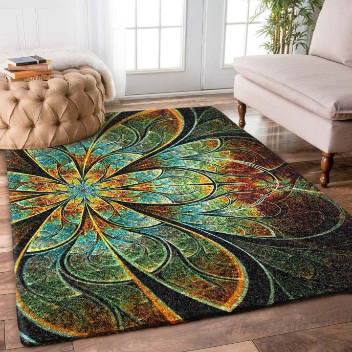 fractal flower retro all over printed rug 2