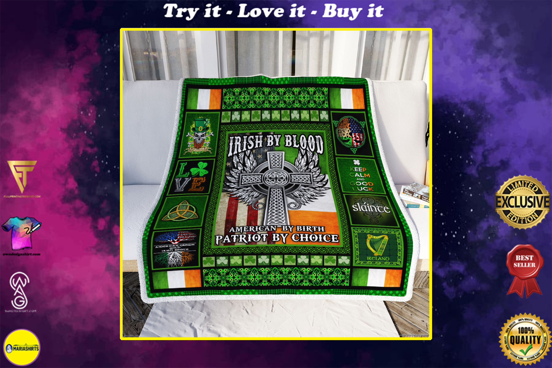irish by blood american by birth patriot by choice all over printed blanket