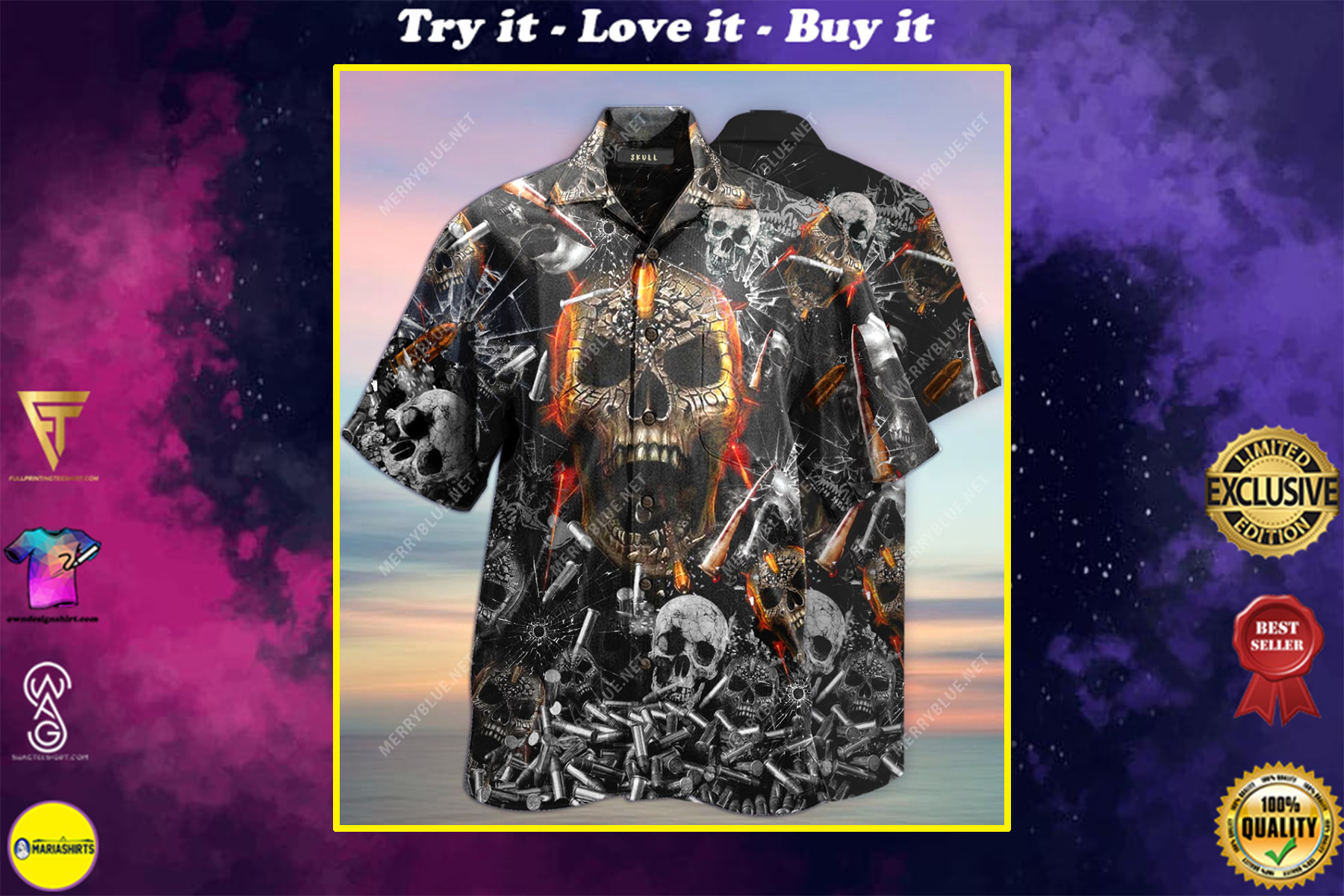 skull and fire full printing hawaiian shirt