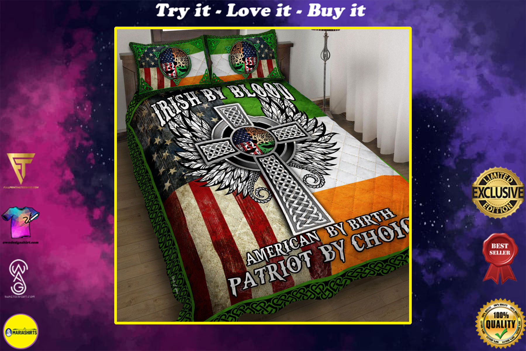 st patricks day irish by blood american by birth patriot by choice all over printed bedding set