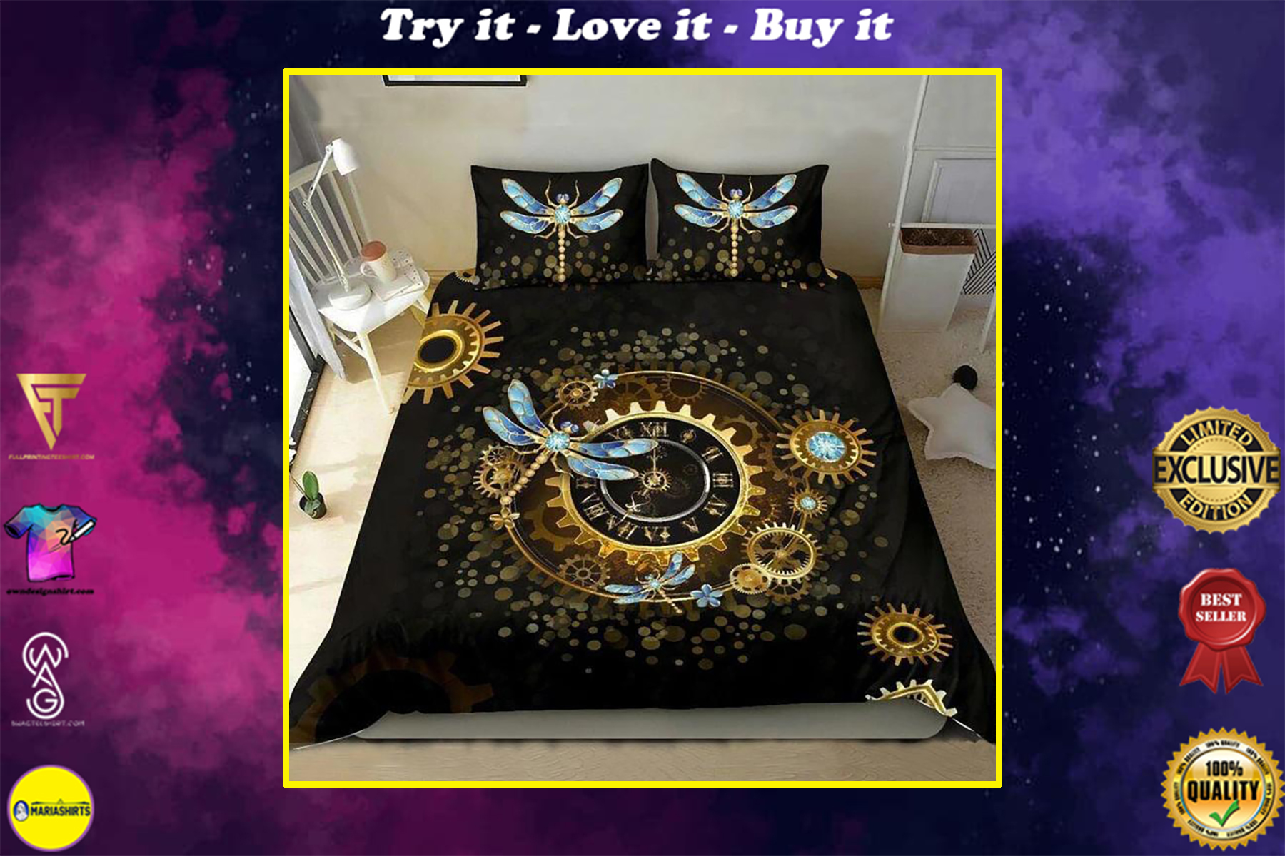the dragonfly watch all over printed bedding set