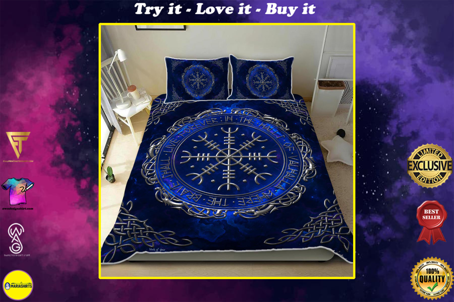 the helm of awe viking all over print bedding set