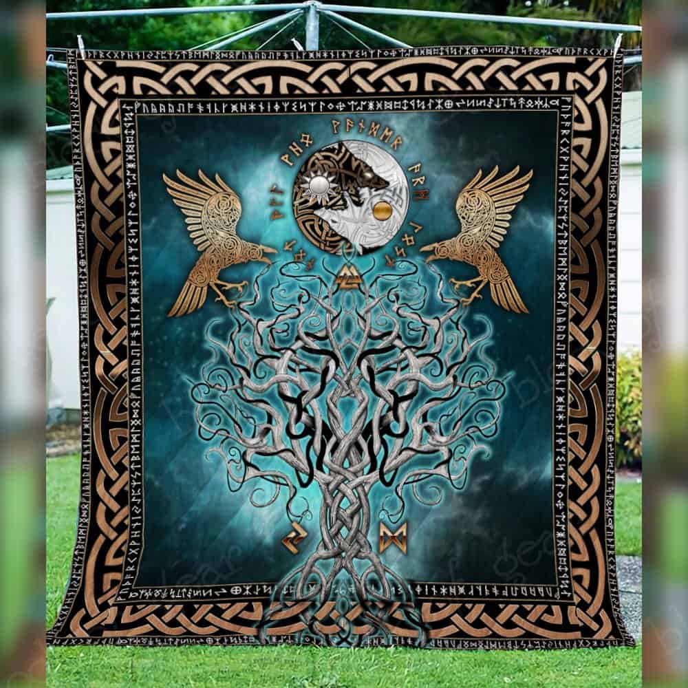 viking raven and wolf symbol all over printed quilt 4