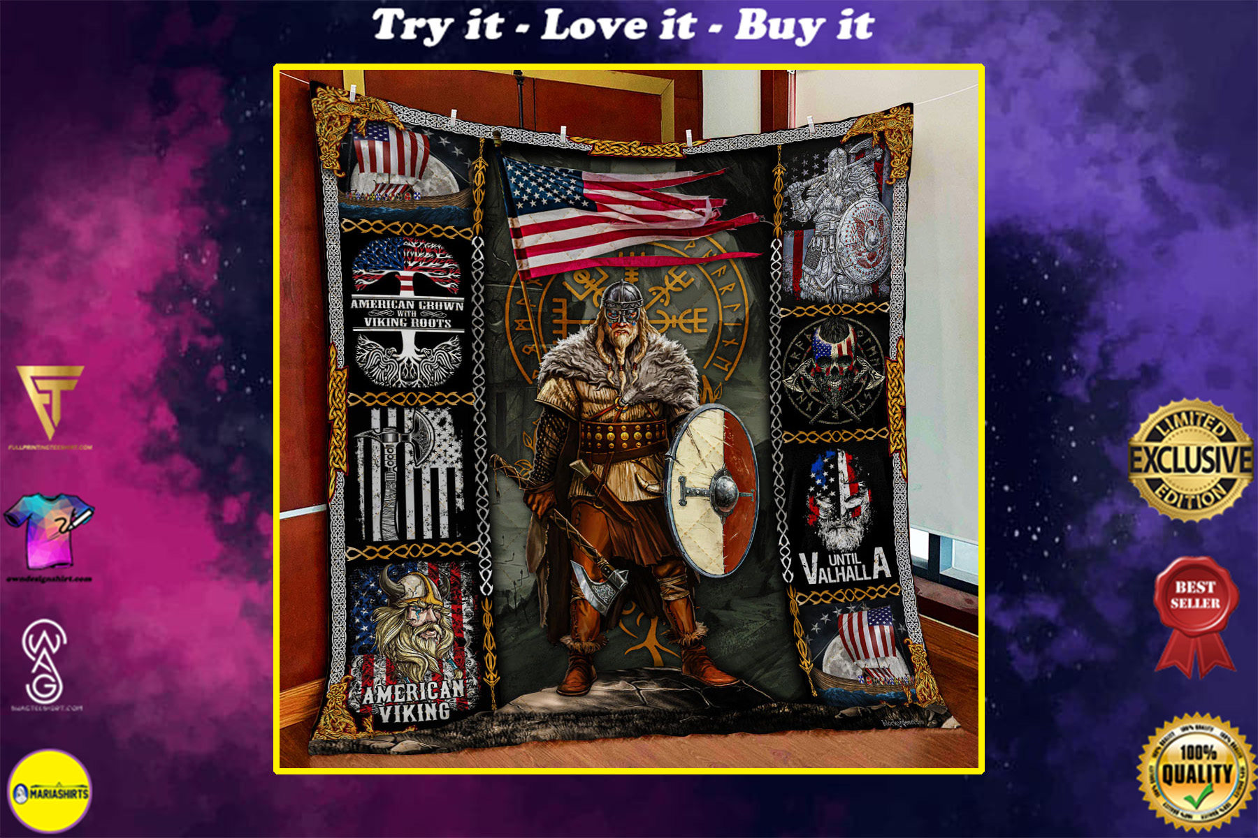 viking warrior american all over printed quilt