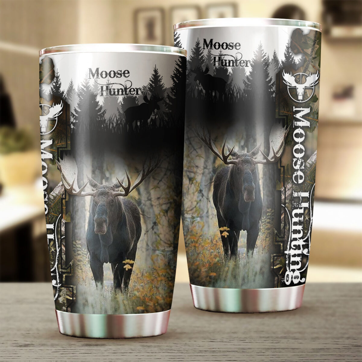 camo moose hunting all over print stainless steel tumbler 2