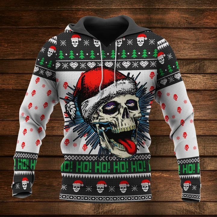 christmas time santa skull ho ho ho full printing shirt 1
