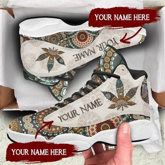 custom name mandala weed leaf all over printed air jordan 13 sneakers 1