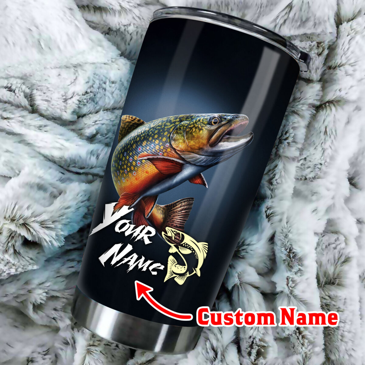 custom name trout fishing all over print stainless steel tumbler 2