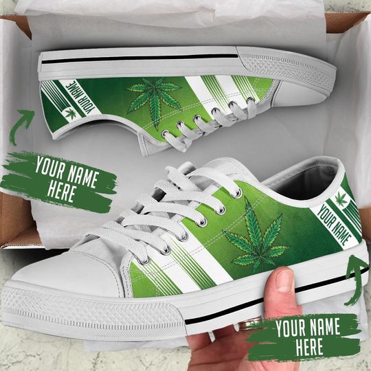 custom name weed leaf green full printing low top shoes 1