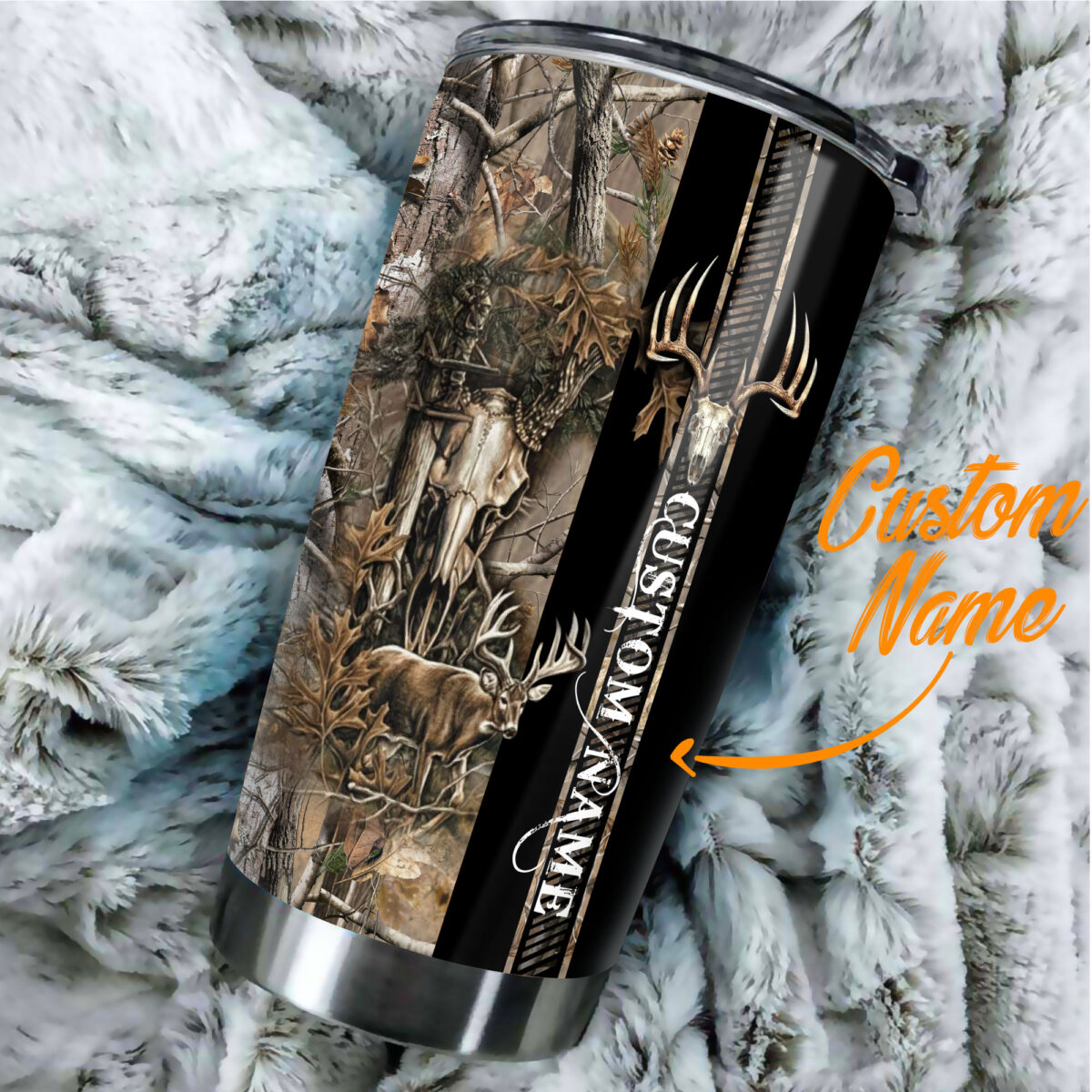 custom your name deer hunting camo all over print stainless steel tumbler 2