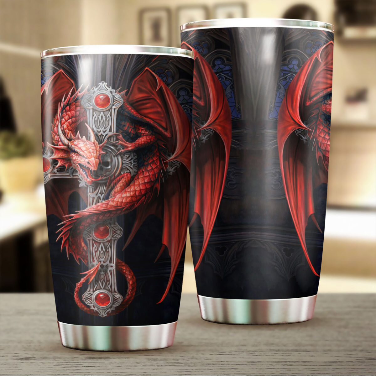 dragon and sword all over print stainless steel tumbler 2